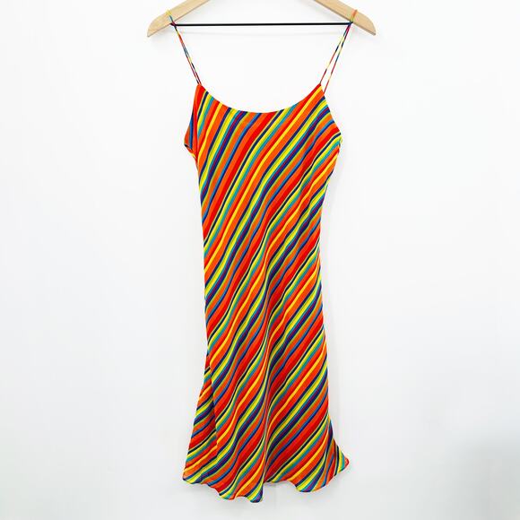 Vintage 90s Y2K Ralph Lauren Midi Slip Dress‎ in Rainbow Stripe Print Size 6 - Picture 1 of 9